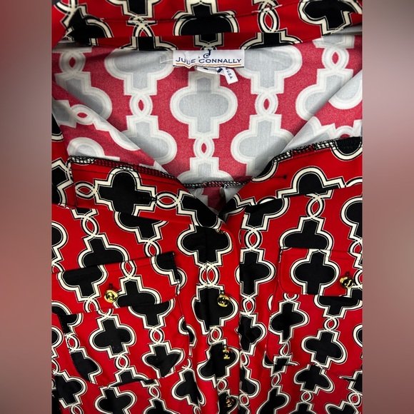 Women’s Jude Connally Red Black Geometric Long Sleeve Midi Dress Designer Small - Picture 3 of 4